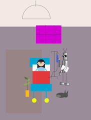 robot doctor in hospital comes to check patient