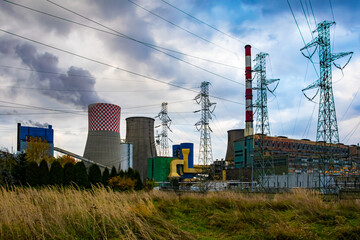 Fototapeta na wymiar Coal-fired power plant with chimneys