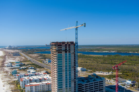 construction site with cranes at gulf shores 