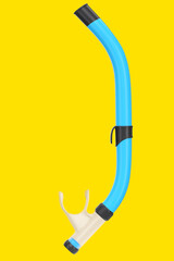 Blue snorkel for diving and swimming in the pool isolated on a yellow background