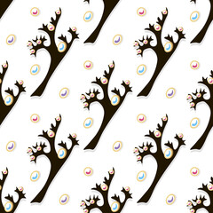 Fototapeta premium seamless pattern white black coral branches black white gems vector