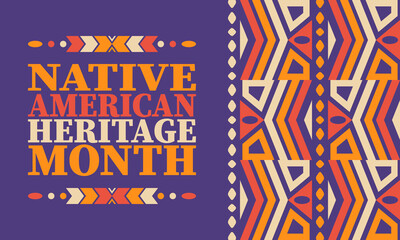 Fototapeta premium Native American Heritage Month. American Indian culture. Celebrate annual in in November in United States. Tradition Indian pattern. Poster and banner. Vector authentic ornament, ethnic illustration