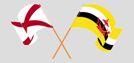 Crossed and waving flags of The State of Alabama and Brunei