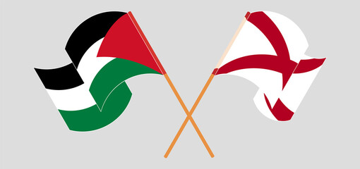 Crossed and waving flags of Palestine and The State of Alabama