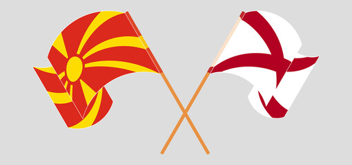 Fototapeta na wymiar Crossed and waving flags of North Macedonia and The State of Alabama