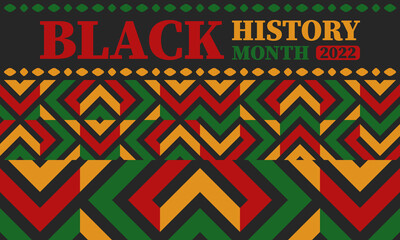 Black History Month in February. African American Culture and History. Celebrated annual in United States and Canada. In October in Great Britain. Vector poster, tradition ornament illustration