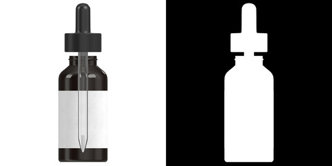 3D rendering illustration of a dropper bottle with liquid and blank label