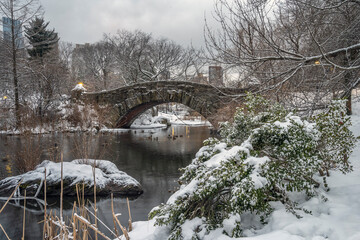 Gapstow Bridge in Central Park snow storm