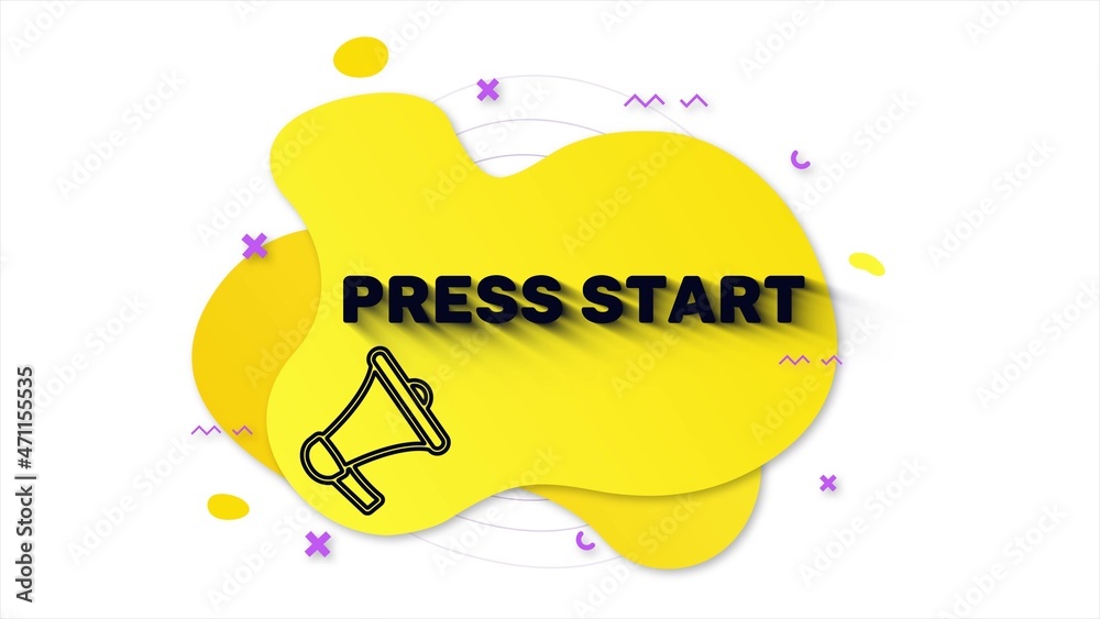 Aufkleber megaphone with text press start. memphis style banner with abstract geometric shapes on yellow backg