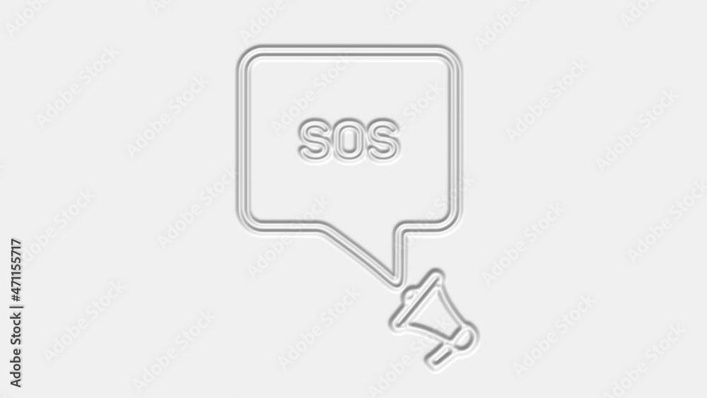 Poster sos. megaphone with sos text speech bubble banner. loudspeaker. 4k video motion graphic