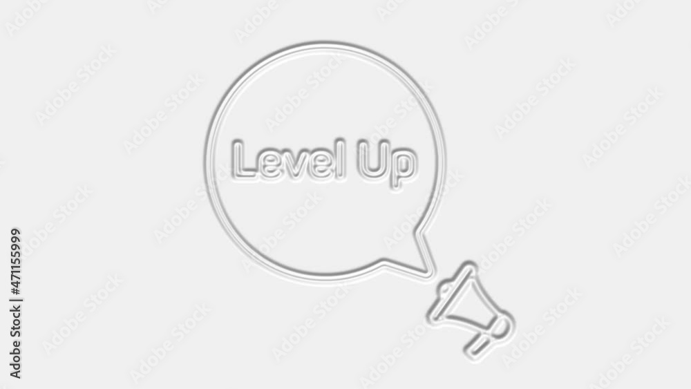 Poster Level up text. Megaphone with text level up speech bubble banner. Loudspeaker. 4K video motion graphic