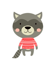 cute raccoon in sweater isolated, cartoon animals