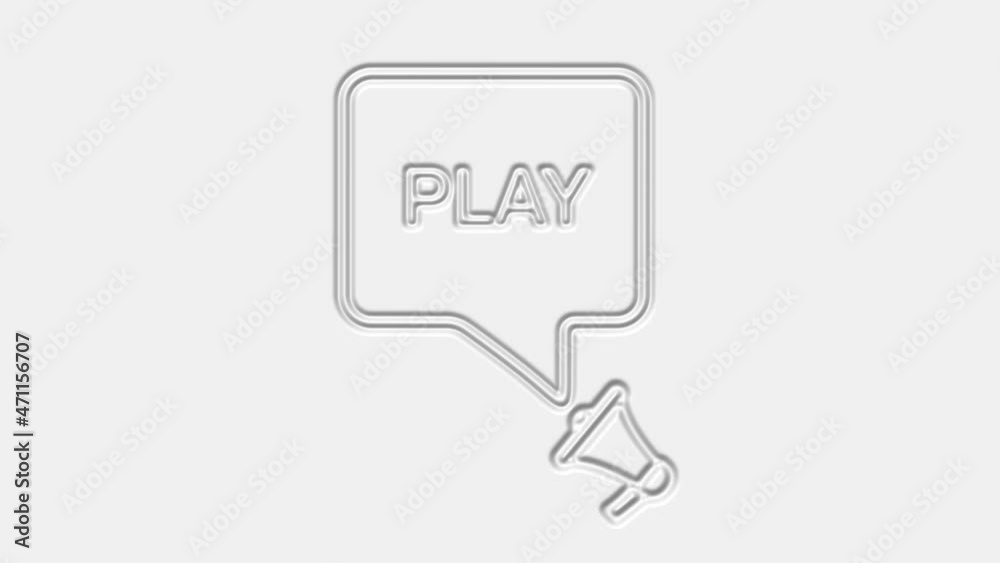 Poster play. megaphone with play text speech bubble banner. loudspeaker. 4k video motion graphic