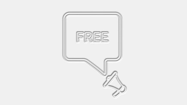 Free. Megaphone with free text speech bubble banner. Loudspeaker. 4K video motion graphic