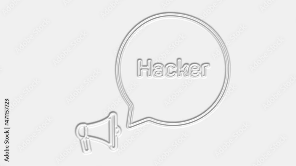 Poster Hacker. Megaphone with hacker text speech bubble banner. Loudspeaker. 4K video motion graphic