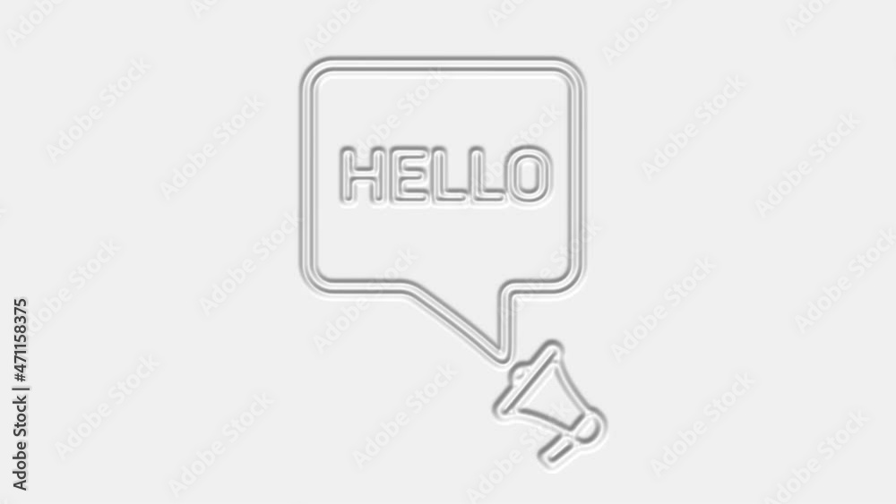 Poster hello. megaphone with hello text speech bubble banner. loudspeaker. 4k video motion graphic