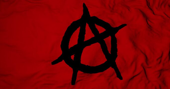 Full frame close-up on a waving Anarchist flag in 3D rendering.
