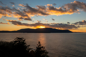 Beautiful Sunset Over Orcas Island, Washington. Orcas Island is the largest of the San Juan Islands of the Pacific Northwest, which are in the northwestern corner of San Juan County, Washington.