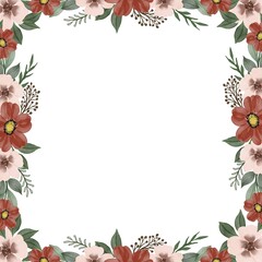 white background with red floral frame