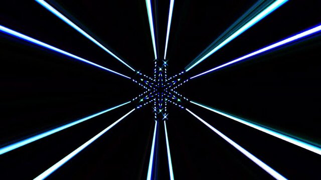 shining bright lines set blue wave motion, colorful, on black background