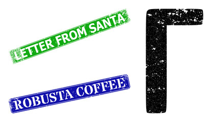 Grunge Gamma Greek symbol icon and rectangular rubber Letter from Santa seal stamp. Vector green Letter from Santa and blue Robusta Coffee imprints with grunge rubber texture,