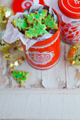 Christmas cookie on a white wooden background