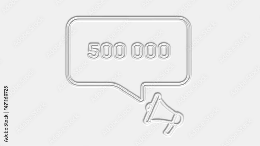 Aufkleber 500000 subscribers text. megaphone with number 500k speech bubble banner. loudspeaker. 4k video moti