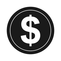 Coin with dollar symbol silhouette in vector icon