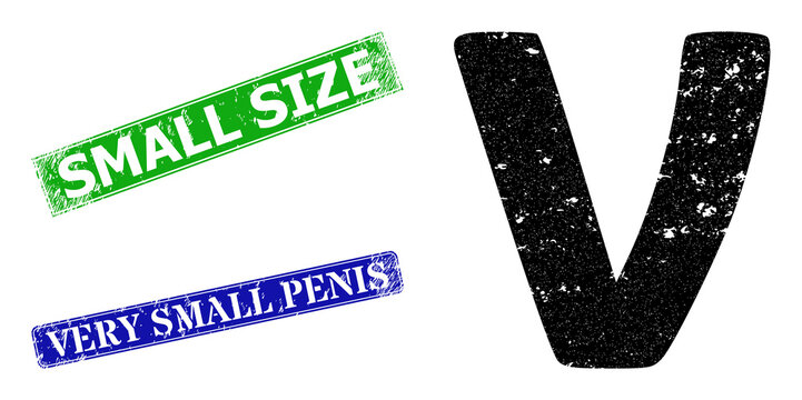 Grunge Nu Greek lowercase symbol icon and rectangular dirty Small Size seal. Vector green Small Size and blue Very Small Penis watermarks with unclean rubber texture,