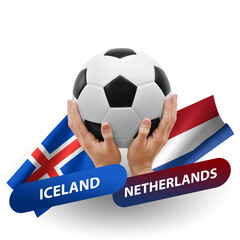 Soccer football competition match, national teams iceland vs netherlands