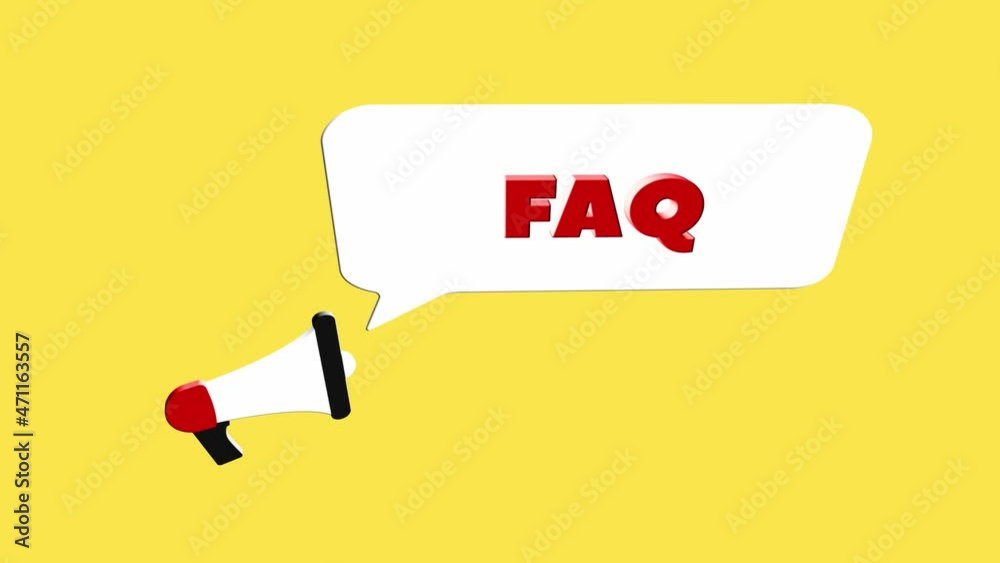 Leinwandbilder 3d realistic style megaphone icon with text Faq isolated on yellow background. Megaphone with speech bubble and faq text on flat design. 4K video motion graphic