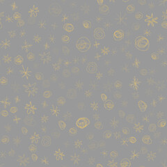 Hand Drawn Snowflakes Christmas Seamless Pattern. Subtle Flying Snow Flakes on chalk snowflakes Background. Artistic chalk handdrawn snow overlay. Great holiday season decoration.