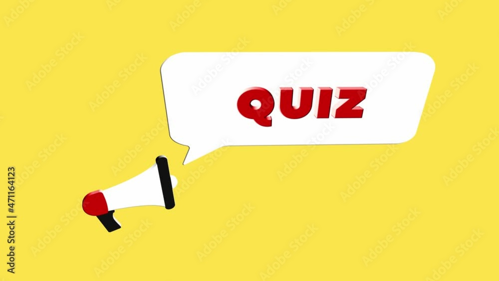 Leinwandbilder 3d realistic style megaphone icon with text quiz isolated on yellow background. megaphone with speec