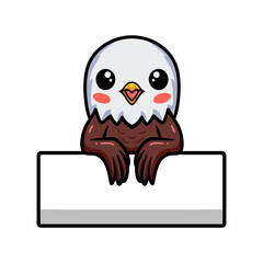 Cute little eagle cartoon with blank sign