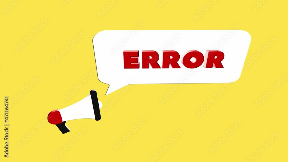 Leinwandbilder 3d realistic style megaphone icon with text Error isolated on yellow background. Megaphone with speech bubble and error text on flat design. 4K video motion graphic