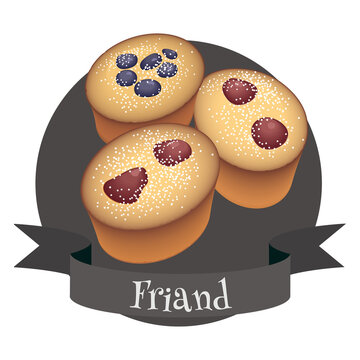 French dessert Friand. Colorful vector illustration for cafe and restaurant menu.