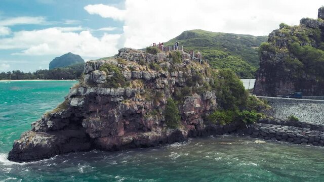 Captain Matthew Flinders Monument in Mauritius. Aerial view from drone on a cloudy day