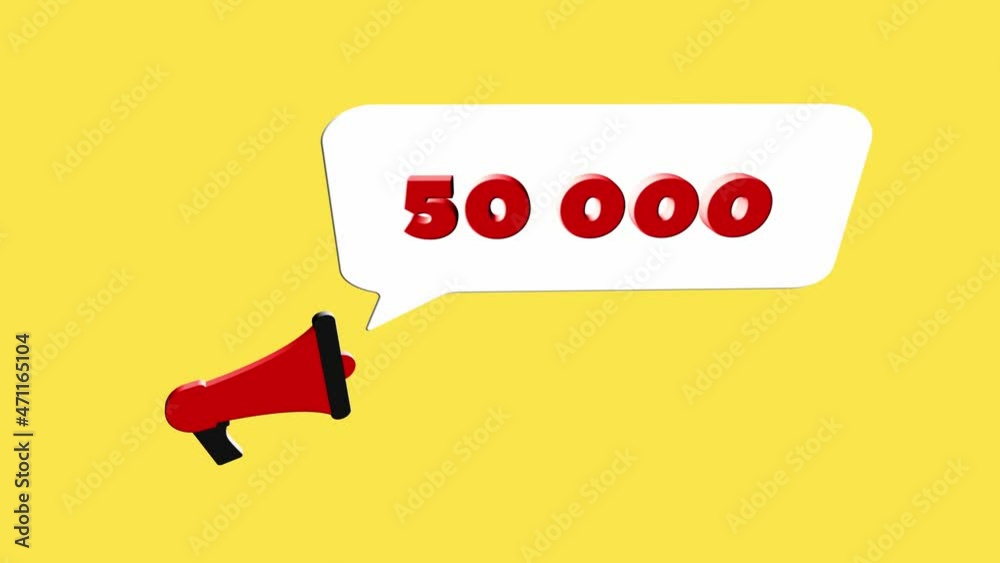 Leinwandbilder 3d realistic style megaphone icon with number 50k isolated on yellow background. megaphone with spee