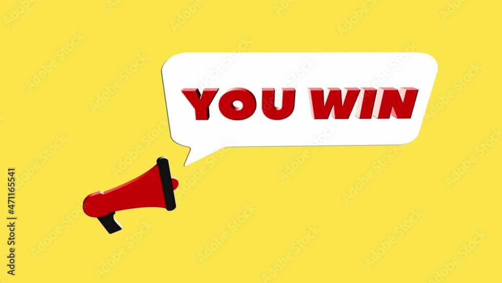 Poster 3d realistic style megaphone icon with text you win isolated on yellow background. megaphone with sp