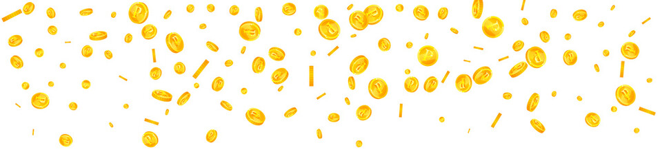 Russian ruble coins falling. Creative scattered RUB coins. Russia money. Graceful jackpot, wealth or success concept. Vector illustration.