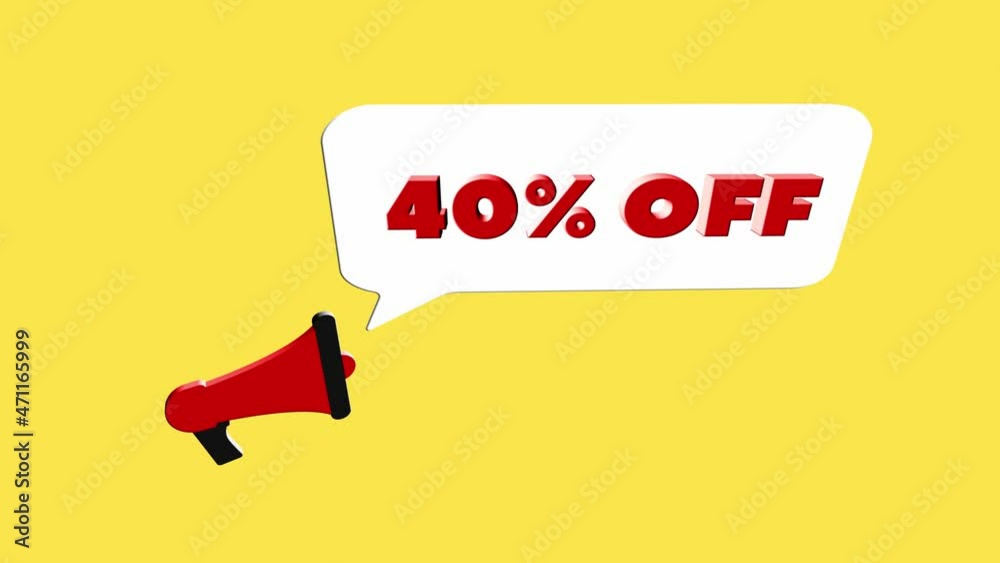 Aufkleber 3d realistic style megaphone icon with text 40 percent off isolated on yellow background. megaphone 