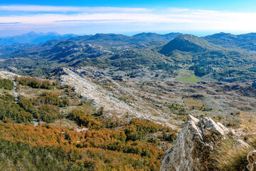 National natural park reserve Lovcen. View from above. Montenegro, Balkans. Mountains and forests. Landscape.