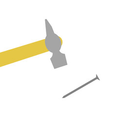 Hammer and nail on a white background.