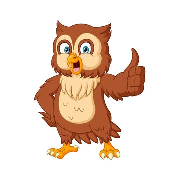 Cartoon cute owl giving thumb up