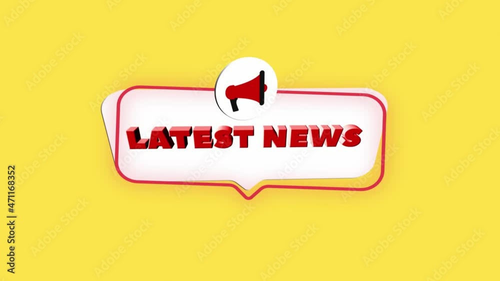 Poster 3d realistic style megaphone icon with text latest news isolated on yellow background. megaphone wit