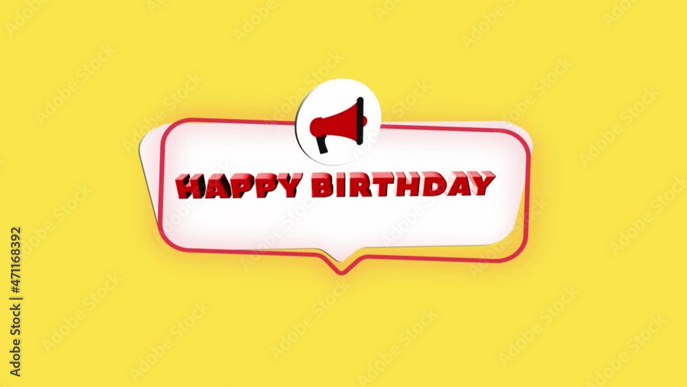 Aufkleber 3d realistic style megaphone icon with text happy birthday isolated on yellow background. megaphone 