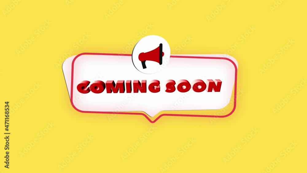 Aufkleber 3d realistic style megaphone icon with text coming soon isolated on yellow background. megaphone wit