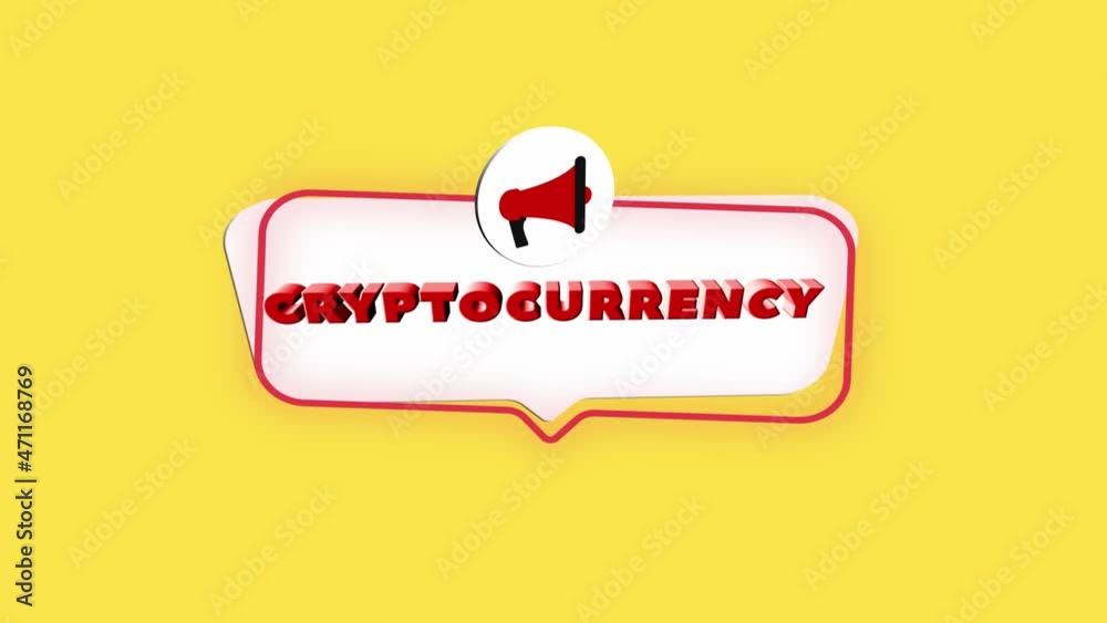 Aufkleber 3d realistic style megaphone icon with text Cryptocurrency isolated on yellow background. Megaphone with speech bubble and cryptocurrency text on flat design. 4K video motion graphic