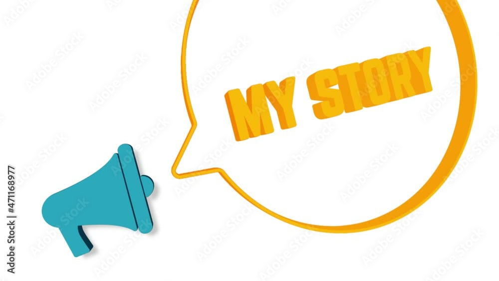 Poster megaphone with speech bubble in 3d style on white background. my story text. loudspeaker. 4k video m