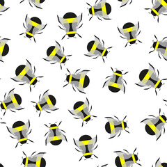 Seamless pattern with bumble bees on white background